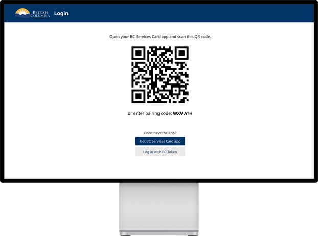 BC Services Card Login page displaying a QR code