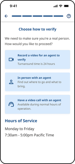 Choose how to verify screen in the BC Services Card app